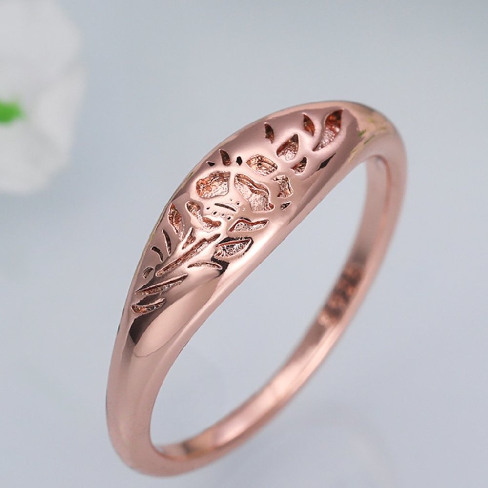 14k Rose Gold Plated Flower Carved Unique Vintage Rings For Women, L022